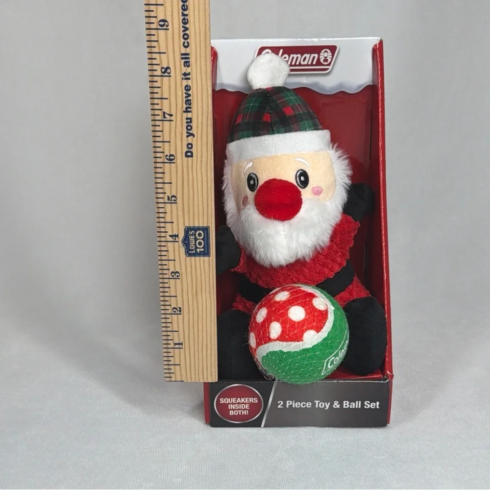 Coleman Christmas Santa Squeaker Tennis Ball 2‎ Piece Set, New